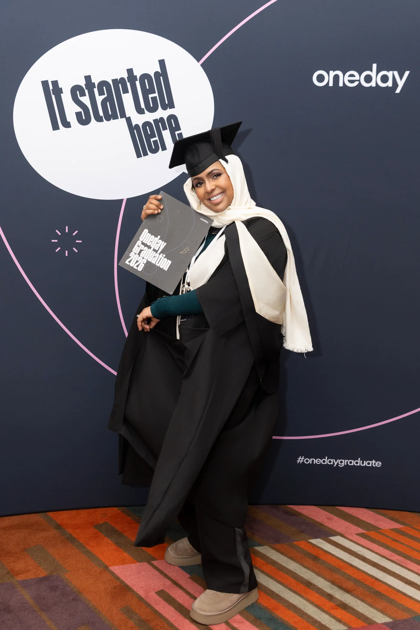 Ines Abdalla, founder of YIP, in cap and gown at her graduation